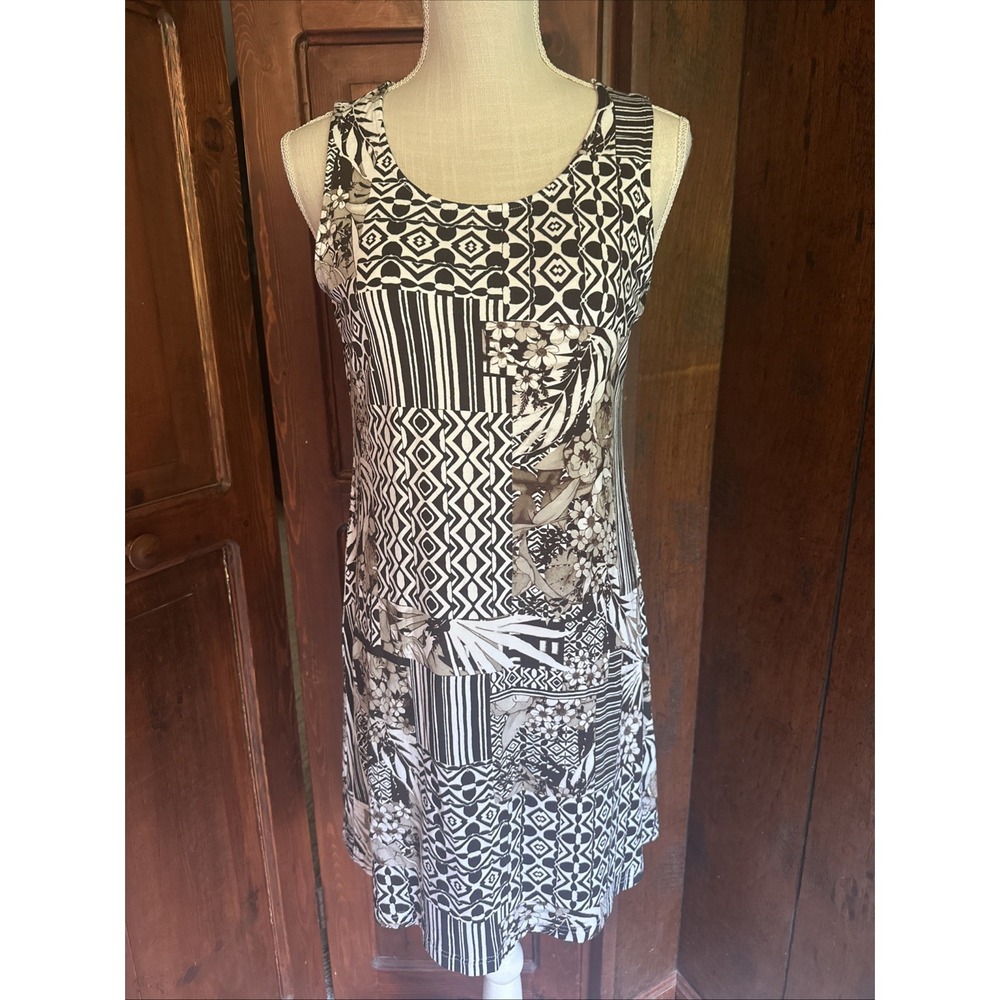 Chico's Dress Womens Size 0 Mid Knee Length Dress, Sleeveless Geometric Floral